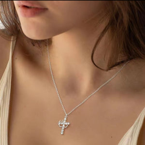 Silver Cross Crown Necklace styled with different outfits, demonstrating its elegant and versatile appeal.