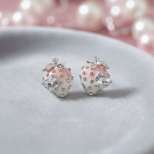 Pink Ombré Crystal Strawberry Earrings