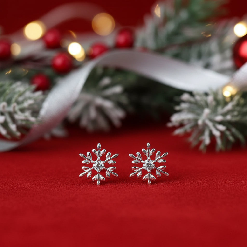 Frosted Crystal Snowflake Earrings