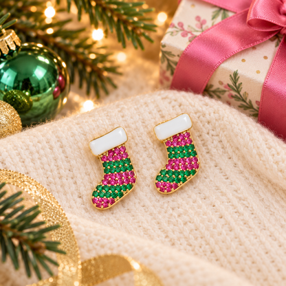 Pink & Green Pavé Stocking Earrings