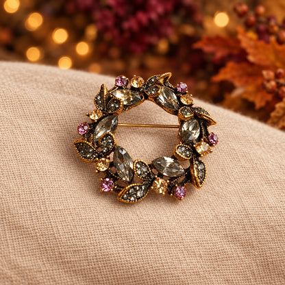Jeweled Crystal Wreath Pin fall background
