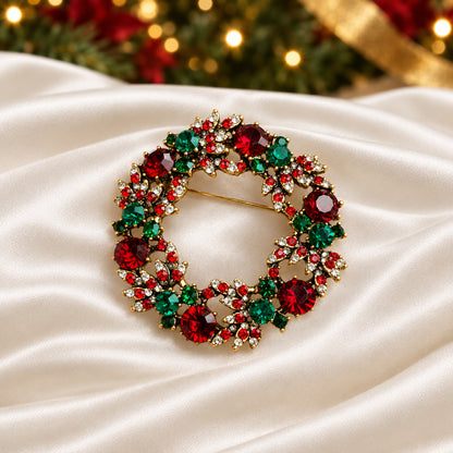 Jeweled Holiday Wreath Pin