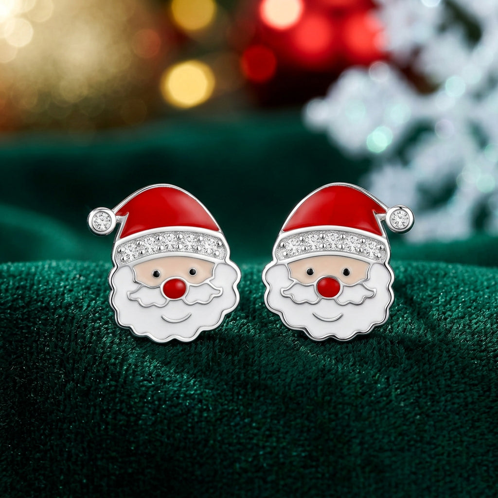Jolly Santa Earrings on green velvet