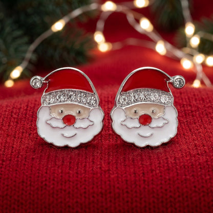 Jolly Santa Earrings on red sweater