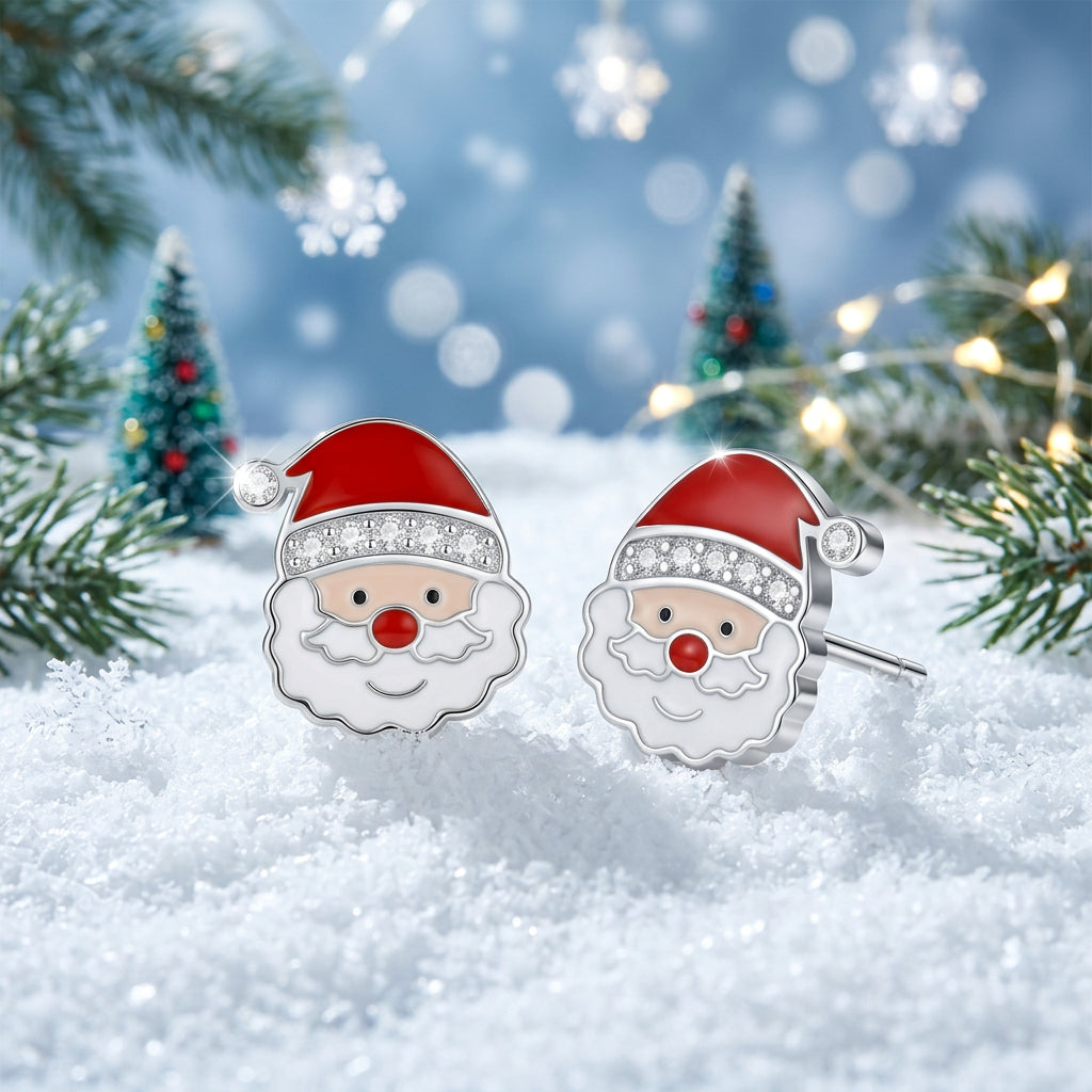 Jolly Santa Earrings on snow