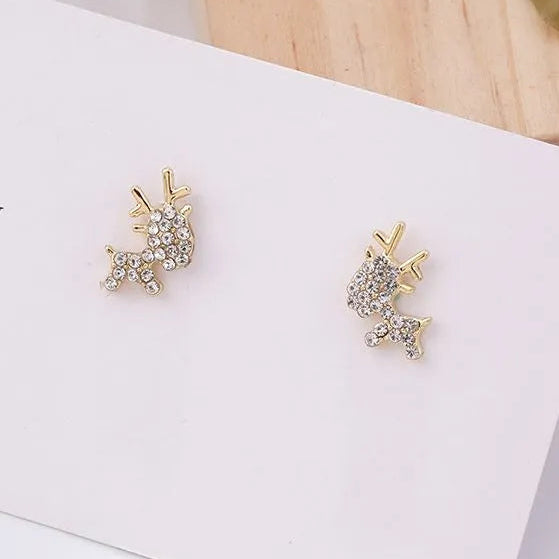 Gold Zircon Reindeer Earrings