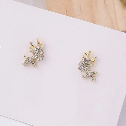 Gold Zircon Reindeer Earrings