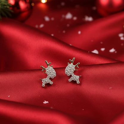 Gold Zircon Reindeer Earrings