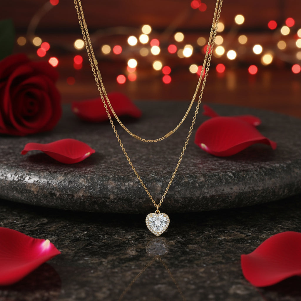 Layered Heart Zircon Necklace