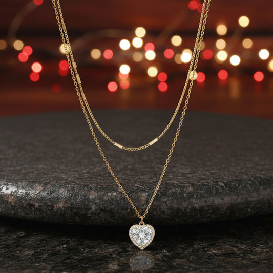 Layered Heart Zircon Necklace