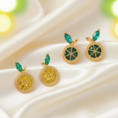 Lemon & Lime Gem Earrings Bundle on off white satin