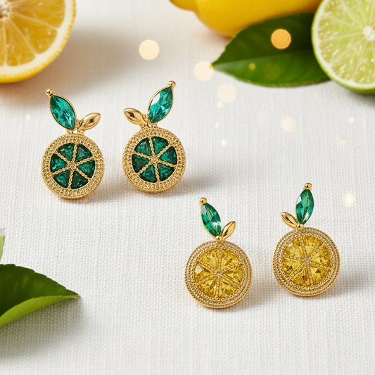 Lemon & Lime Gem Earrings Bundle on white linen