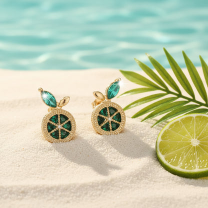 Lime Slice Gem Earrings on sand