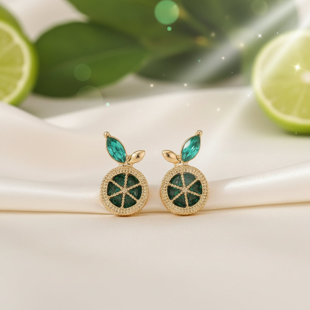 Lime Slice Gem Earrings on white satin