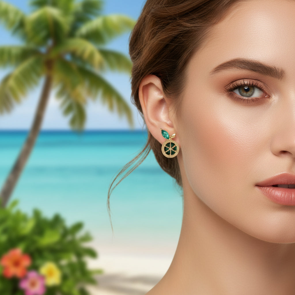 Woman wearing Lime Slice Gem Earrings