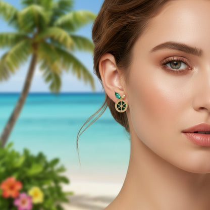 Woman wearing Lime Slice Gem Earrings
