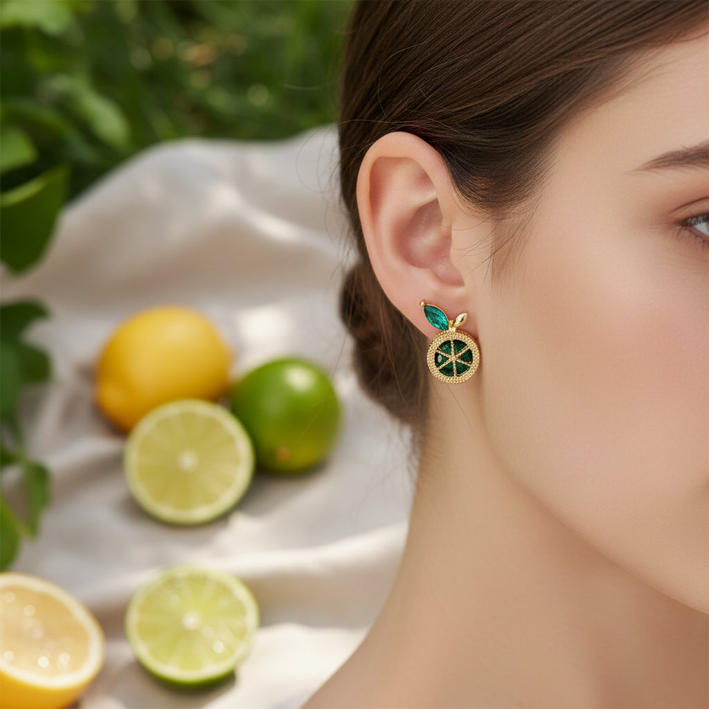 Woman wearing Lime Slice Gem Earring