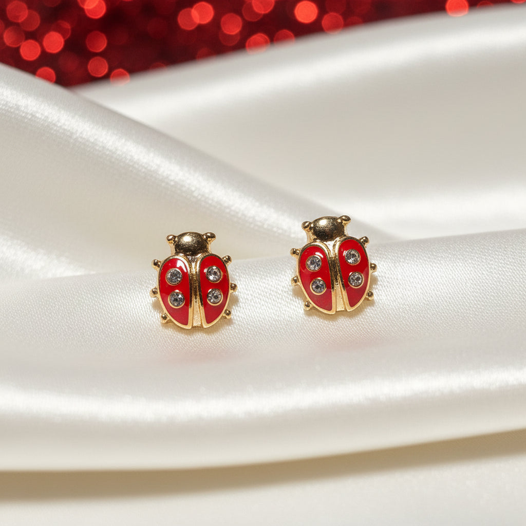 Red and gold Little Lucky Ladybug Earrings