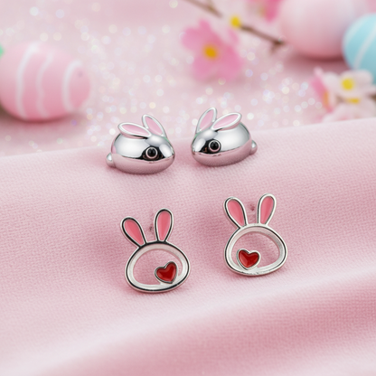 Sweet Bunny Love Earrings Bundle with pink accents on a white background