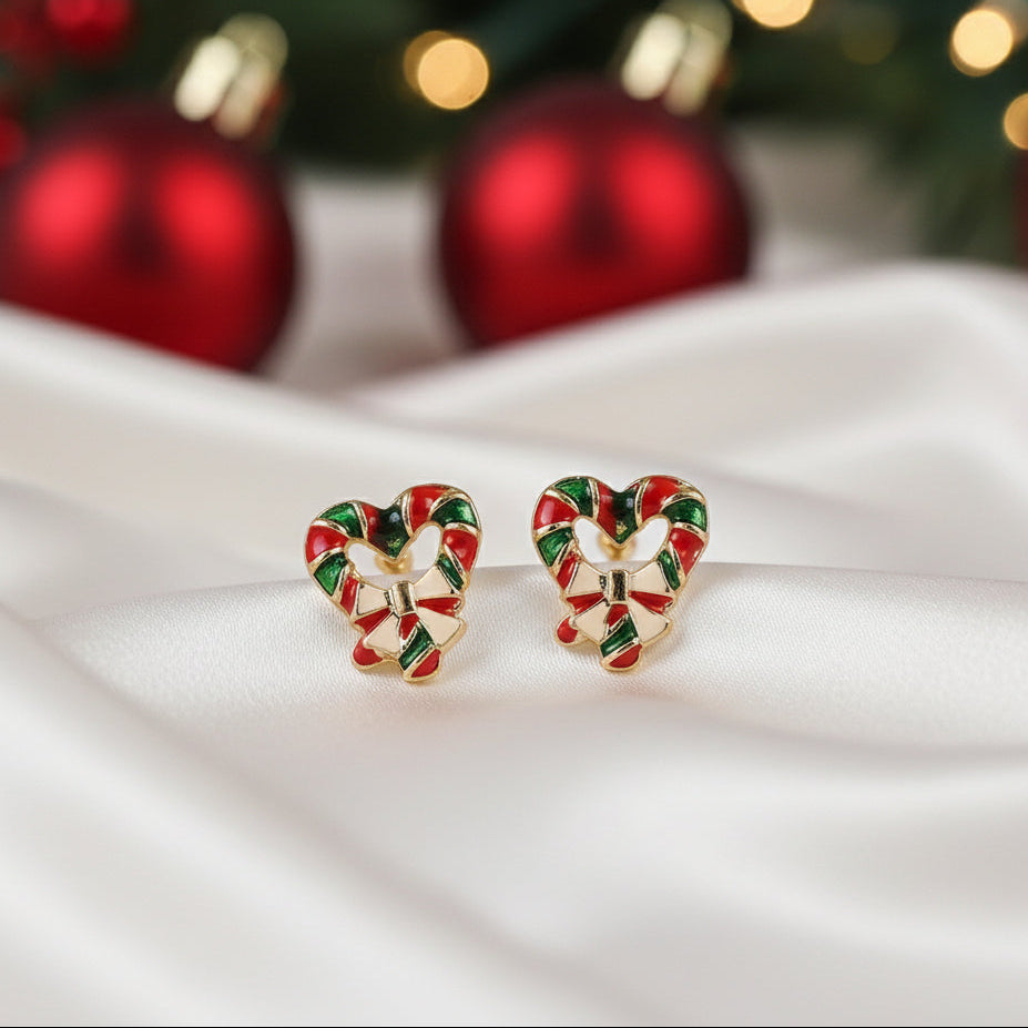 Mini Candy Cane Heart Earrings