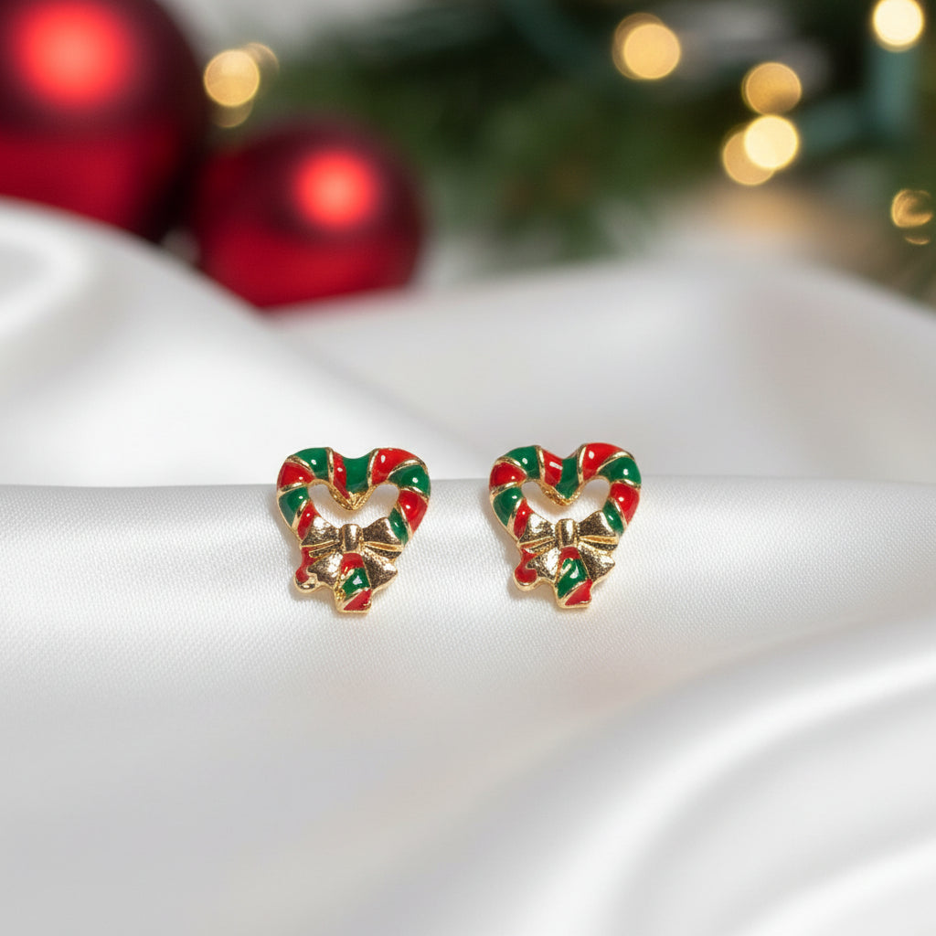 Mini Candy Cane Heart Earrings on white