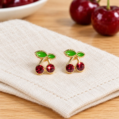 Mini Red Cherry Earrings