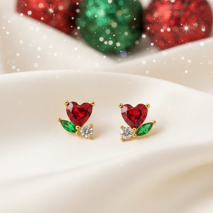 Mini Ruby Heart Blossom Earrings