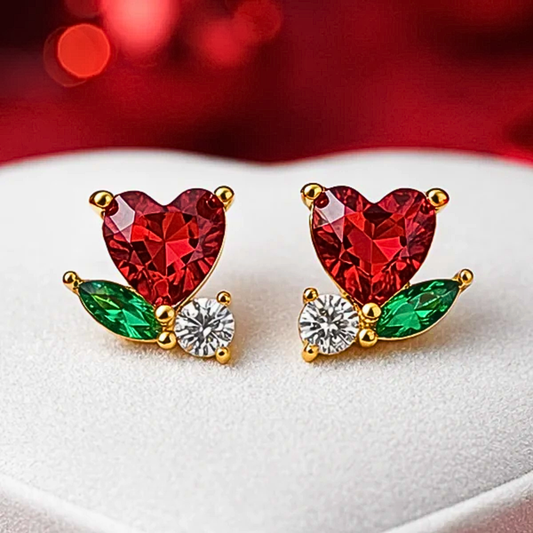 Mini Ruby Heart Blossom Earrings