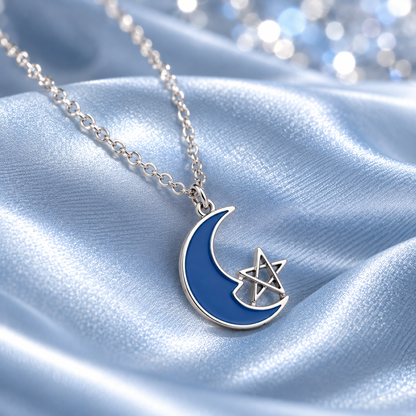 Blue Crescent Moon Star Necklace