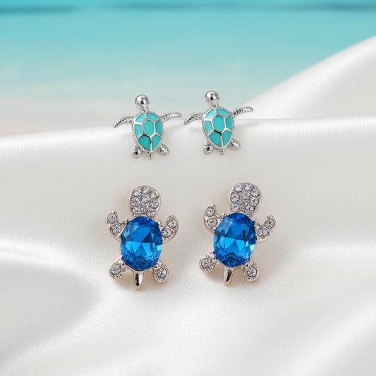 Ocean Blue & Turquoise Sea Turtle Earrings Bundle on a white background