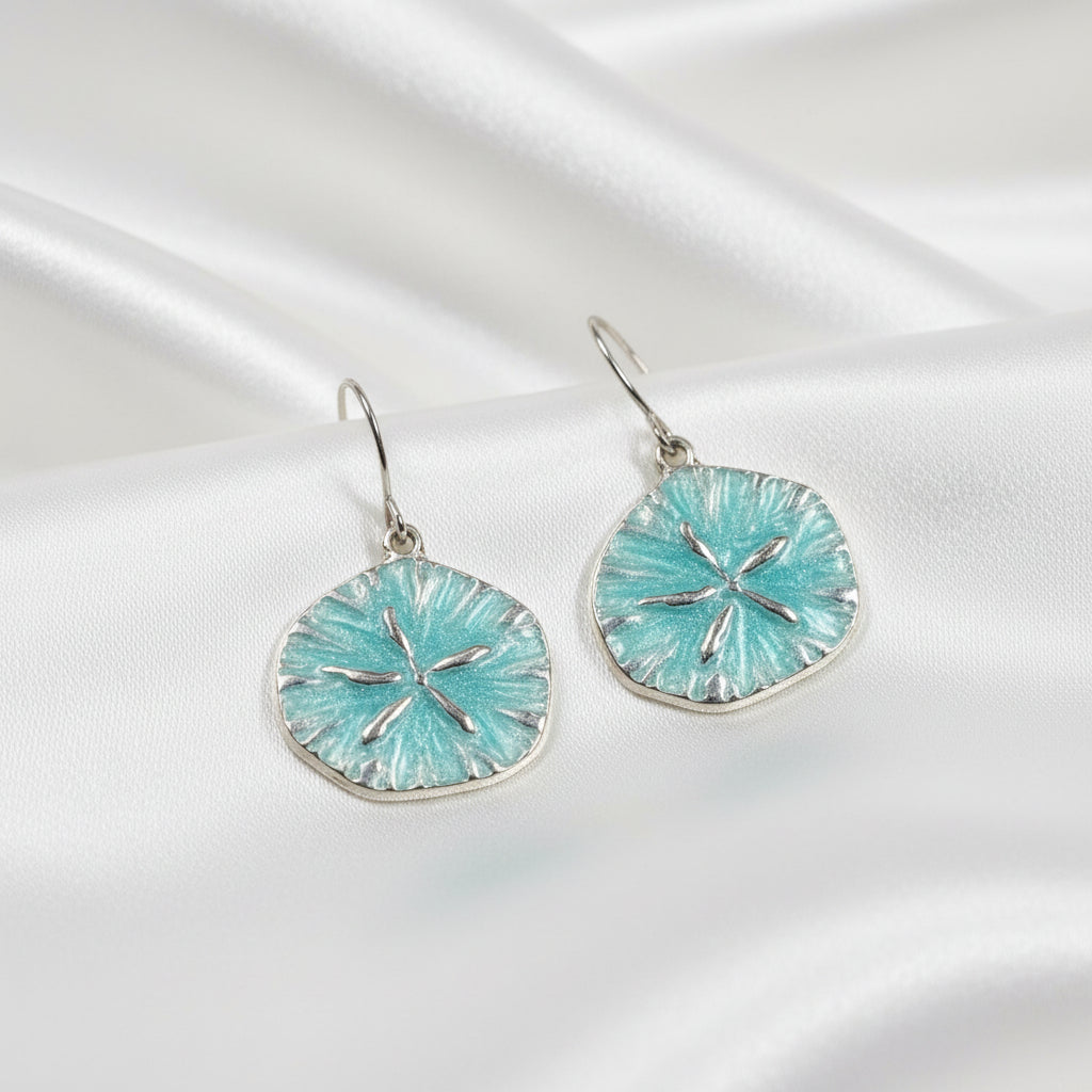Ocean Mist Sand Dollar Earrings on a white background