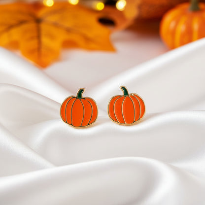 Orange & Gold Pumpkin Earrings on white satin