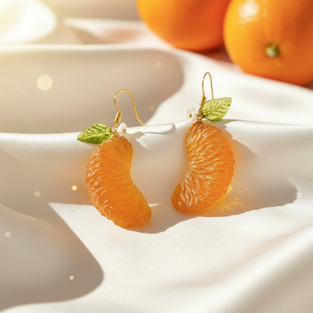 Orange Slice Drop Earrings with oranges