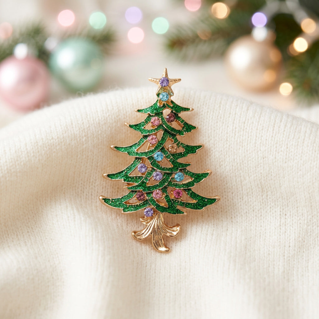 Pastel Crystal Christmas Tree Pin