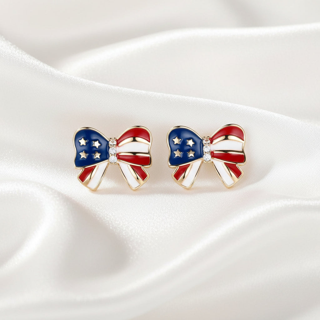 Patriotic Red White & Blue Bow Earrings
