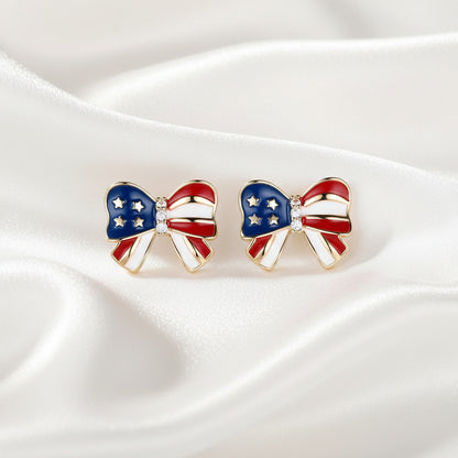 Patriotic Red White & Blue Bow Earrings