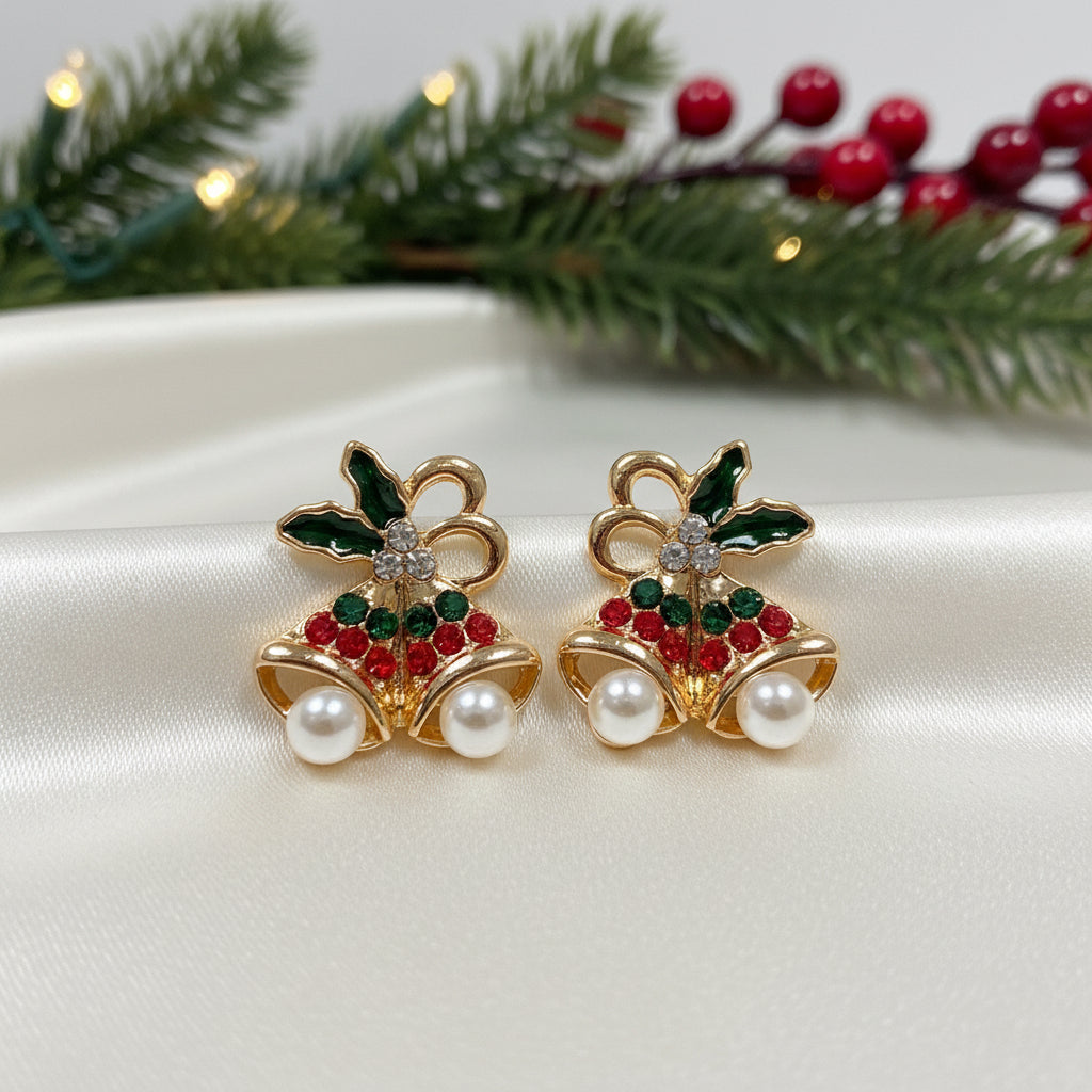 Pavé Christmas Bell & Pearl Earrings