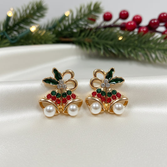Pavé Christmas Bell & Pearl Earrings