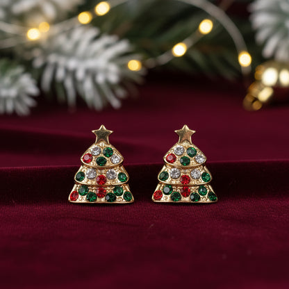 Pavé Christmas Tree Earrings on red