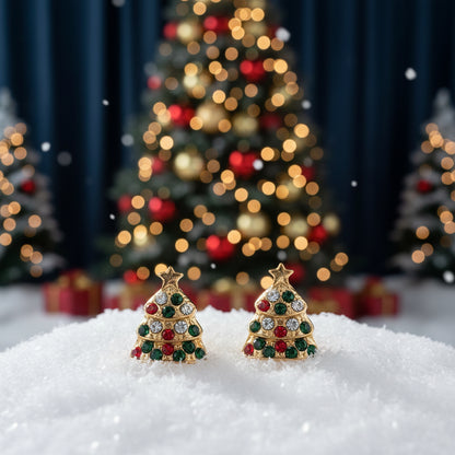 Pavé Christmas Tree Earrings on snow
