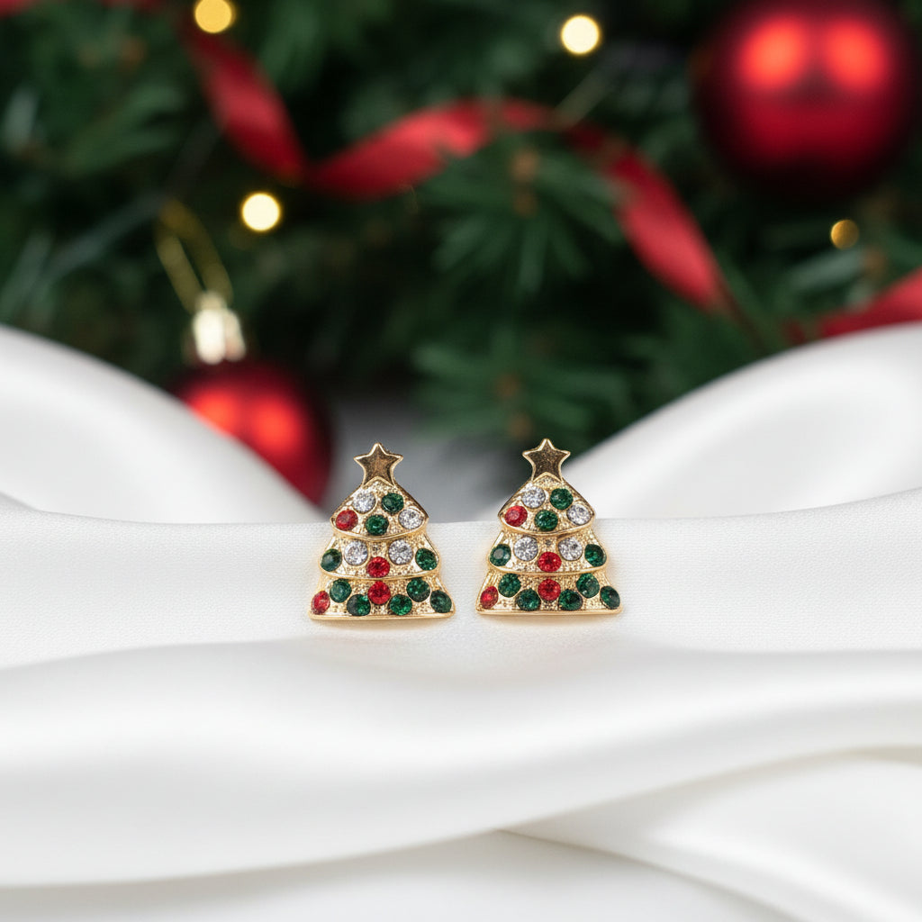 Pavé Christmas Tree Earrings on white