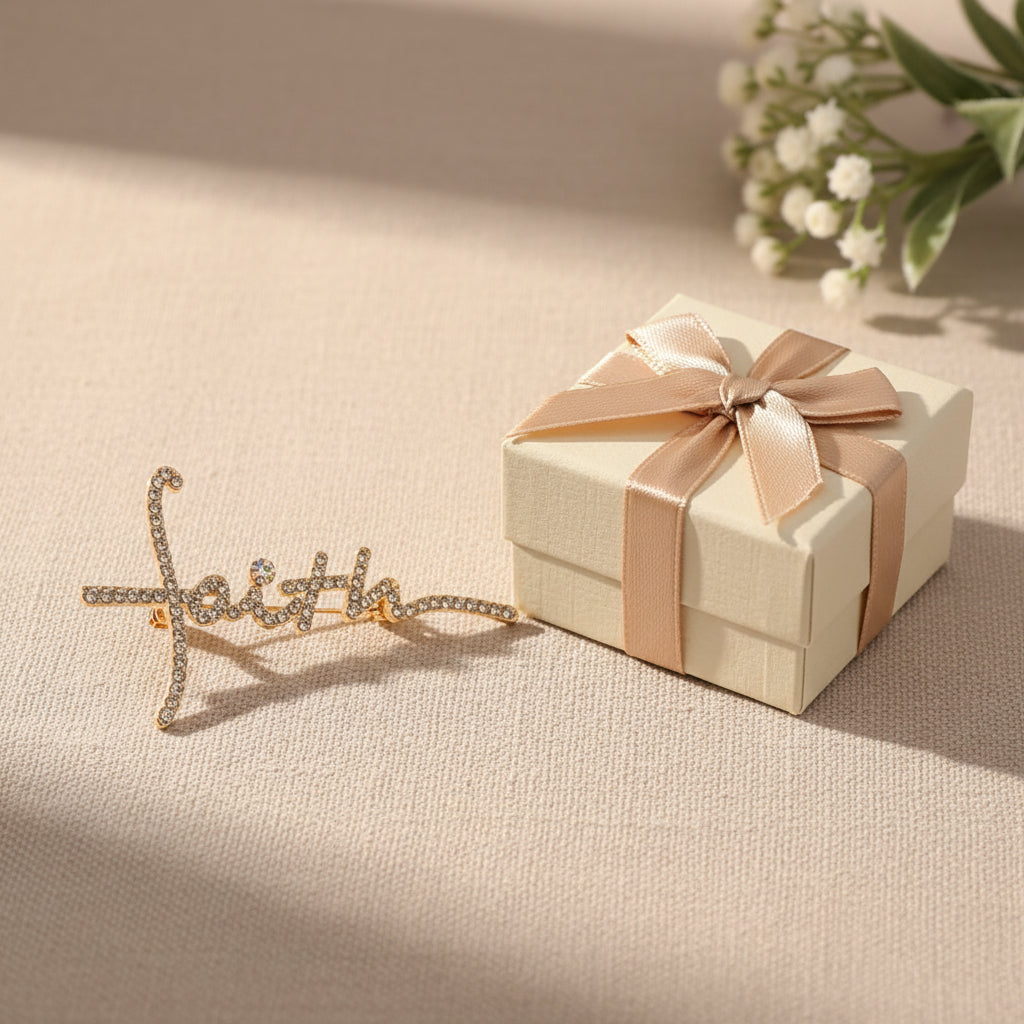 Pavé Faith Cross Pin with box