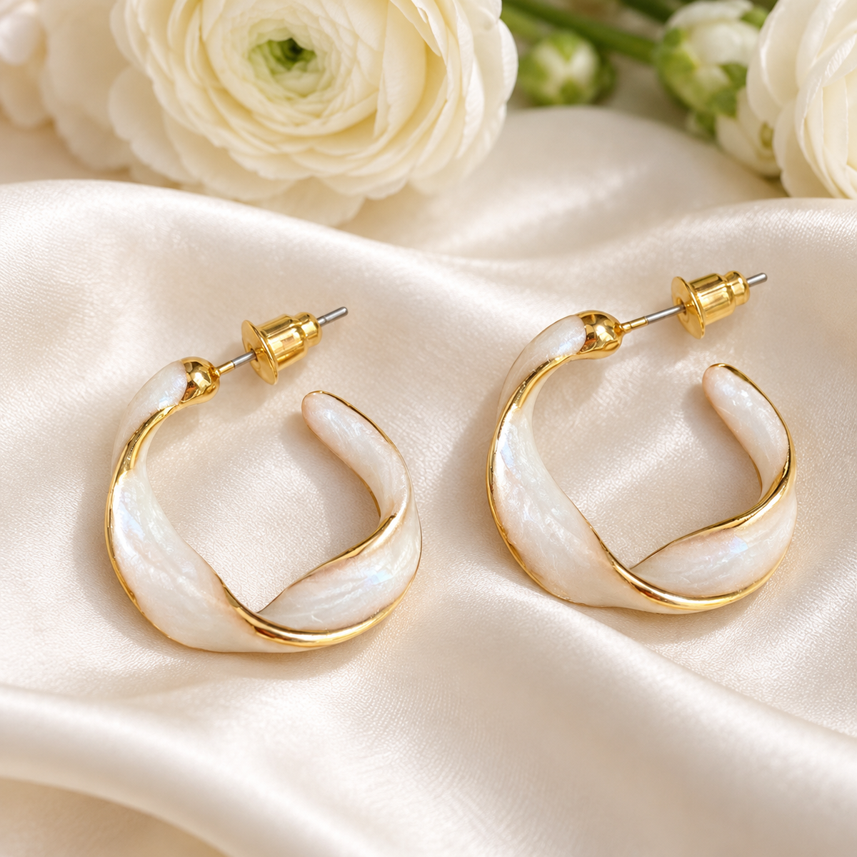 Pearlescent Twist Hoop Earrings