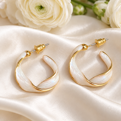 Pearlescent Twist Hoop Earrings