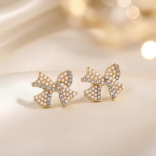Pearl & Pavé Bow Earrings