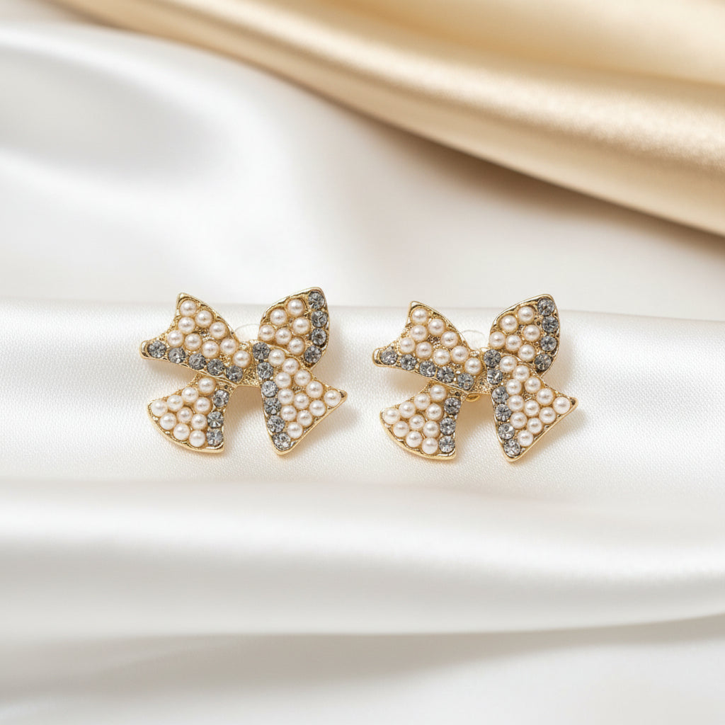 Pearl & Pavé Bow Earrings