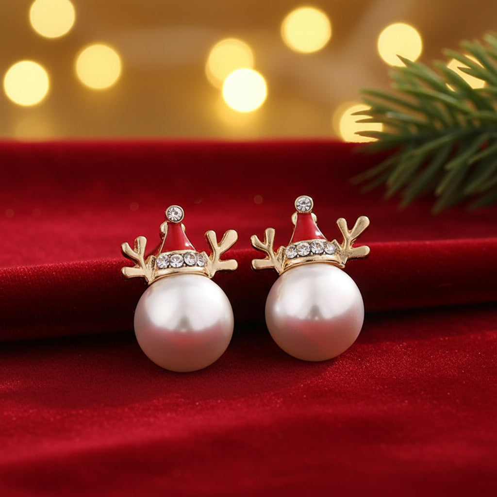 Pearl Reindeer Holiday Earrings