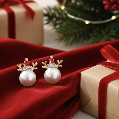 Pearl Reindeer Holiday Earrings with presents