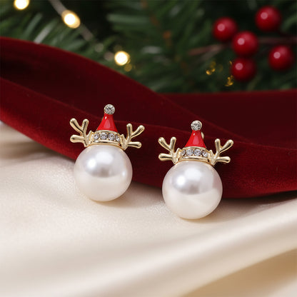 Pearl Reindeer Holiday Earrings on white