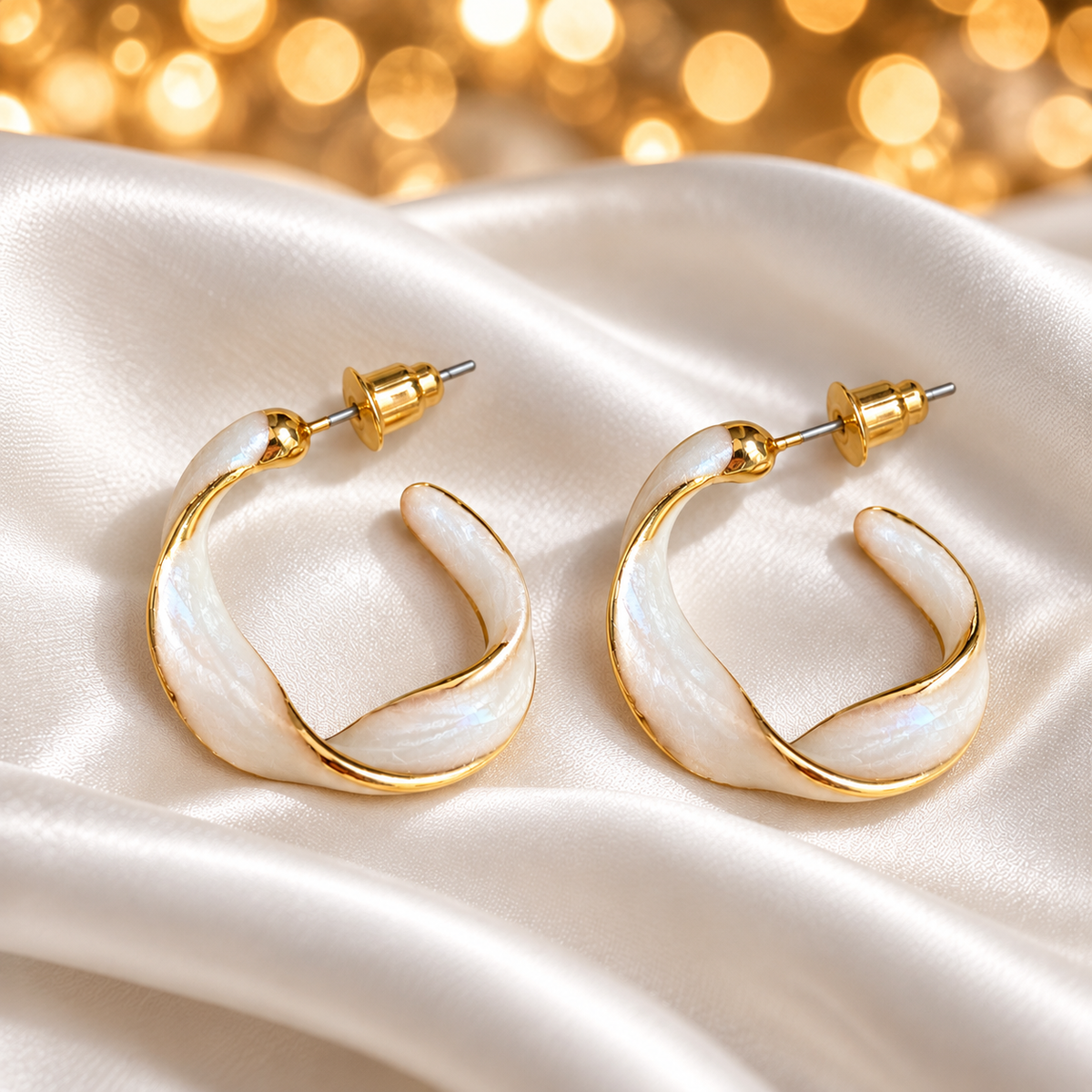 Pearlescent Twist Hoop Earrings